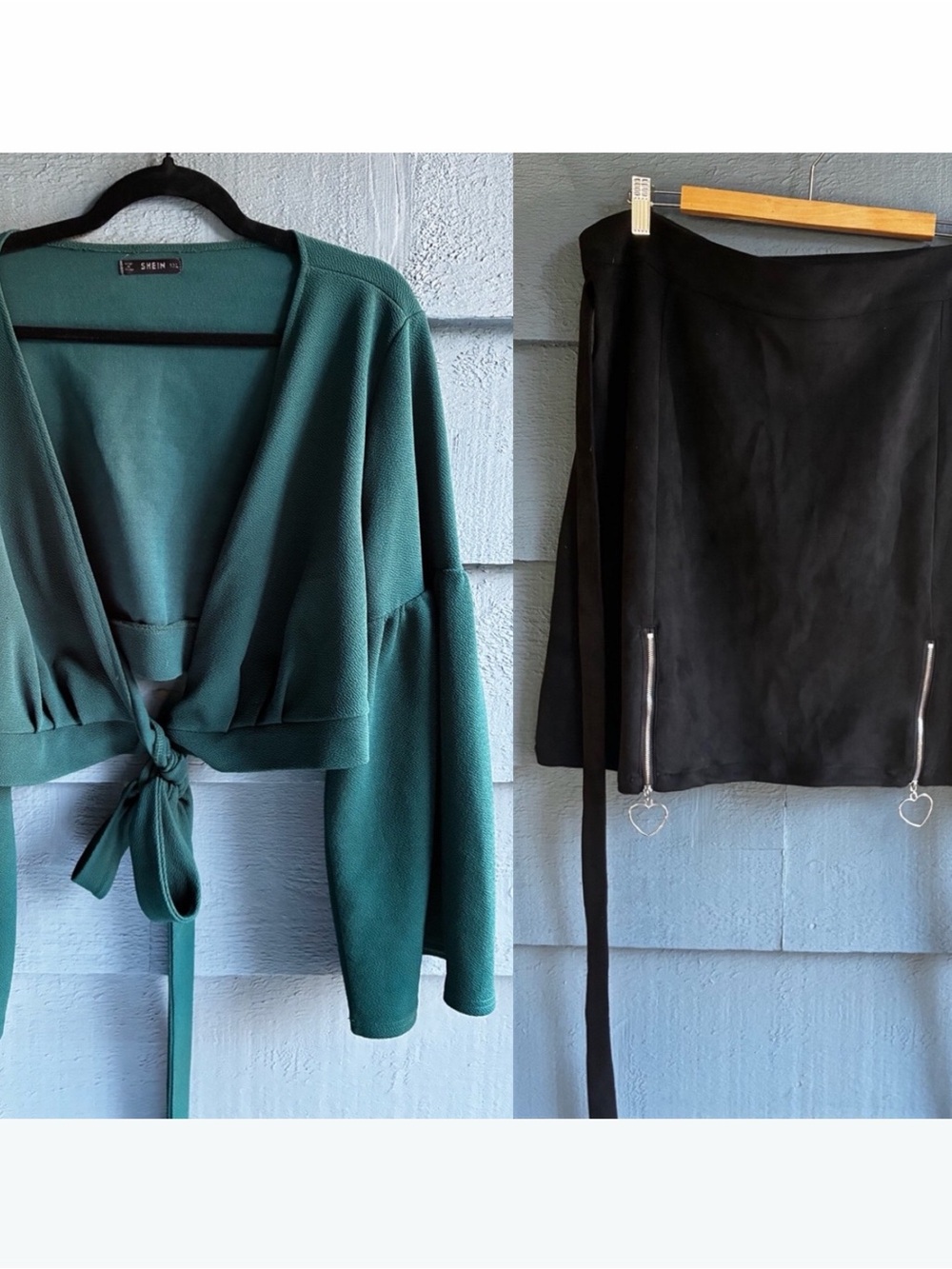 Fall Date Night Outfit! Green Wrap Top and Black Suede Mini Skirt